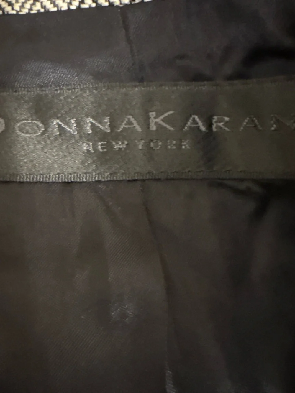 Donna Karan Gray Double-Breasted 100% Linen Herringbone Blazer